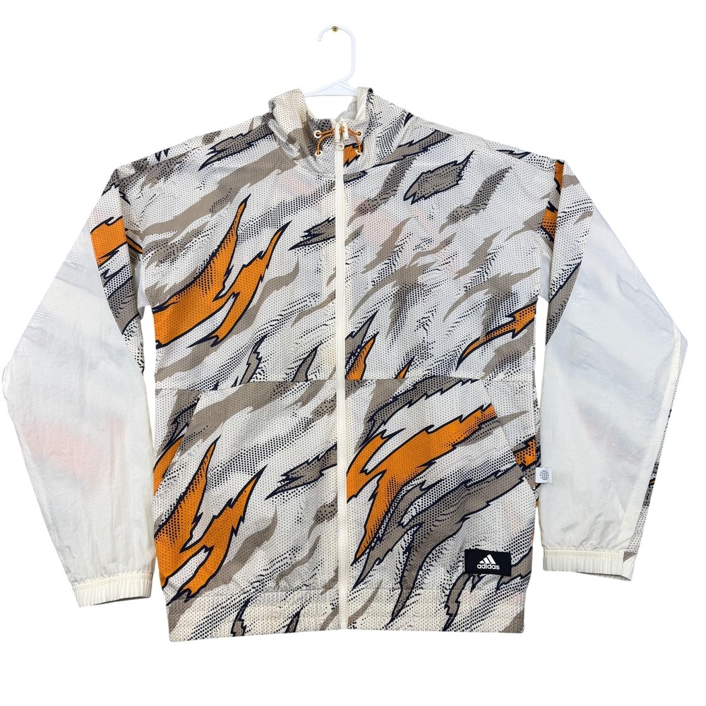 Adidas Jacket Mens Small Multicolor Camo‎ Hooded Mesh Lined Full Zip Windbreaker